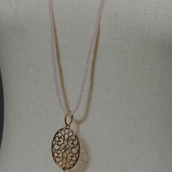 Pink Beaded Long Statement Necklace - Picture 6 of 9